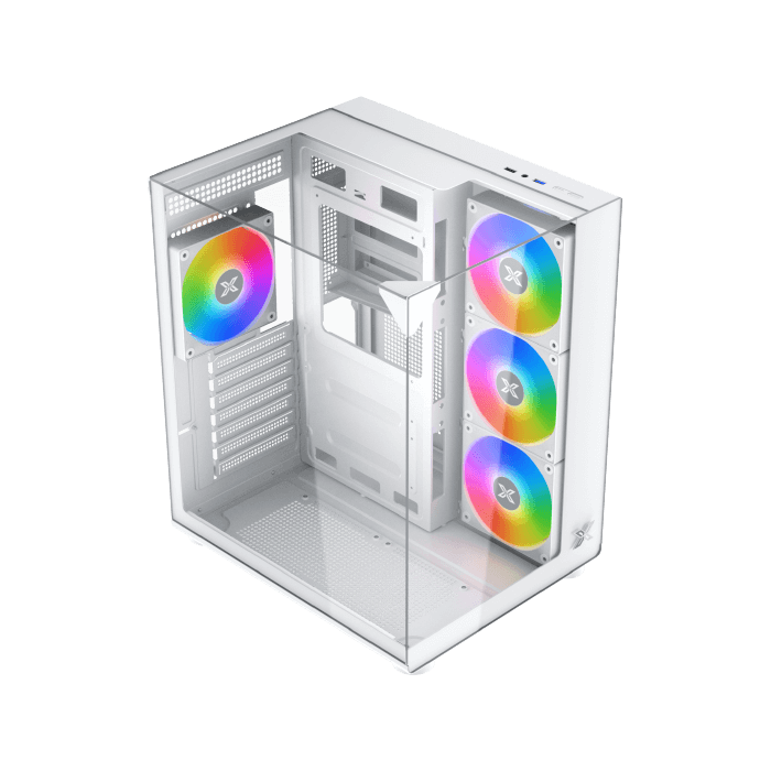 Xigmatek Aqua Compact Arctic White Micro-ATX PC Case (Dual Tempered Glass, Panoramic View, 4 pre-installed 120mm ARGB fans) White - كيس أبيض