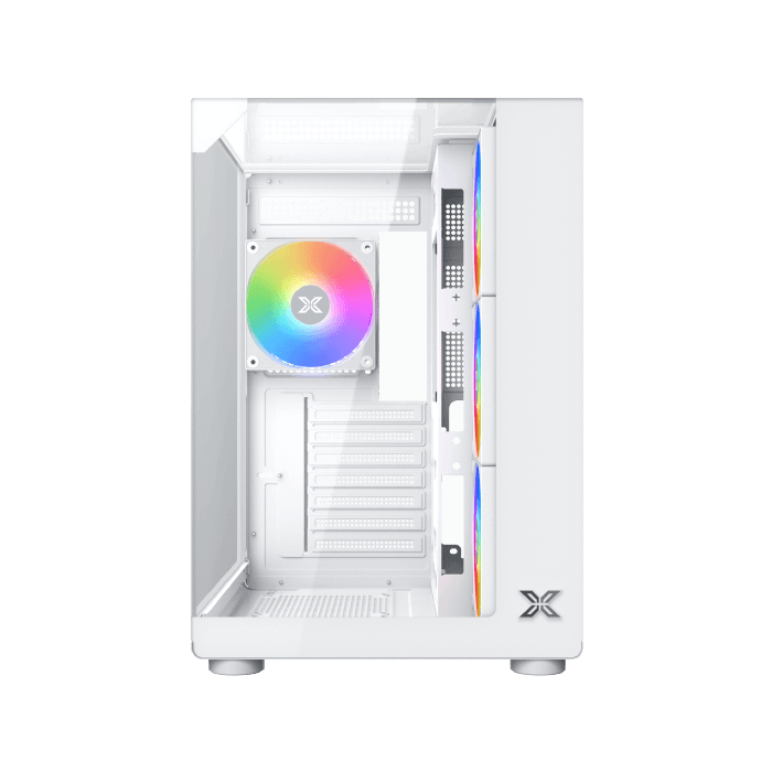 Xigmatek Aqua Compact Arctic White Micro-ATX PC Case (Dual Tempered Glass, Panoramic View, 4 pre-installed 120mm ARGB fans) White - كيس أبيض