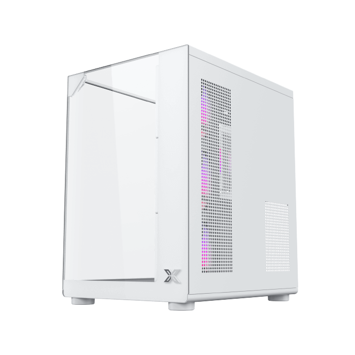 Xigmatek Aqua Compact Arctic White Micro-ATX PC Case (Dual Tempered Glass, Panoramic View, 4 pre-installed 120mm ARGB fans) White - كيس أبيض