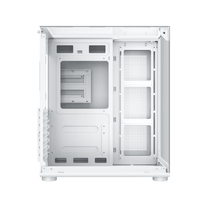 Xigmatek Aqua Compact Arctic White Micro-ATX PC Case (Dual Tempered Glass, Panoramic View, 4 pre-installed 120mm ARGB fans) White - كيس أبيض