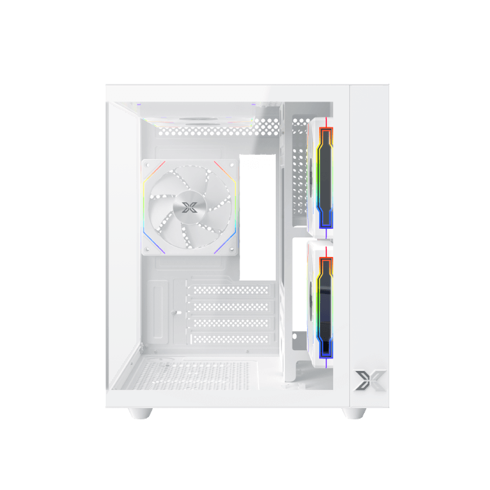 Xigmatek Aqua M Lite Arctic Panoramic Micro-ATX PC Case (Dual Tempered Glass, 5 pre-installed 120mm ARGB Fans) White - كيس أبيض
