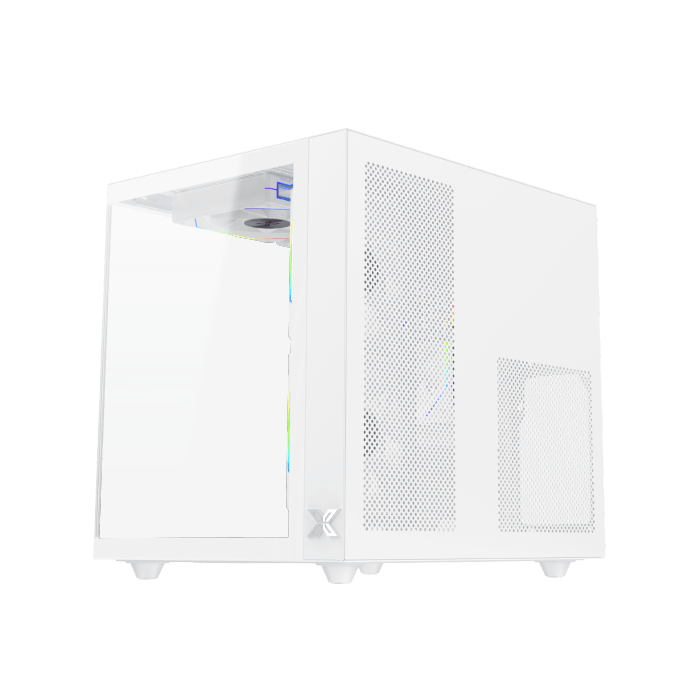 Xigmatek Aqua M Lite Arctic Panoramic Micro-ATX PC Case (Dual Tempered Glass, 5 pre-installed 120mm ARGB Fans) White - كيس أبيض