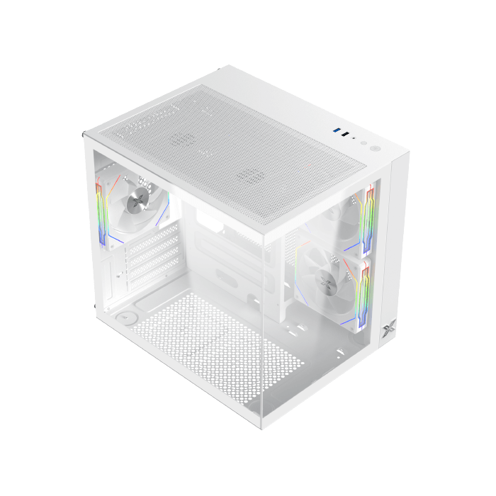 Xigmatek Aqua M Lite Arctic Panoramic Micro-ATX PC Case (Dual Tempered Glass, 5 pre-installed 120mm ARGB Fans) White - كيس أبيض