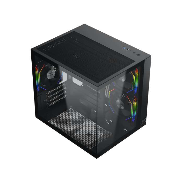 Xigmatek Aqua M Lite Panoramic Micro-ATX PC Case (Dual Tempered Glass, 5 pre-installed 120mm ARGB Fans) - كيس