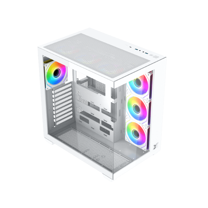 Xigmatek Aqua V Air Arctic (NEW) White High Airflow Mesh Dual Chamber ATX Gaming PC Case (7 pre-installed 120mm ARGB fans) - كيس أبيض