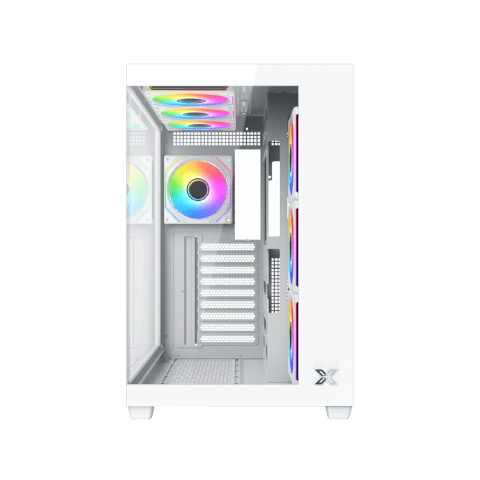 Xigmatek Aqua V Air Arctic (NEW) White High Airflow Mesh Dual Chamber ATX Gaming PC Case (7 pre-installed 120mm ARGB fans) - كيس أبيض
