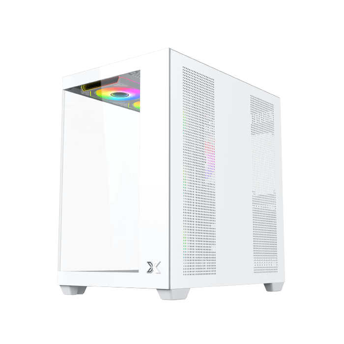Xigmatek Aqua V Air Arctic (NEW) White High Airflow Mesh Dual Chamber ATX Gaming PC Case (7 pre-installed 120mm ARGB fans) - كيس أبيض