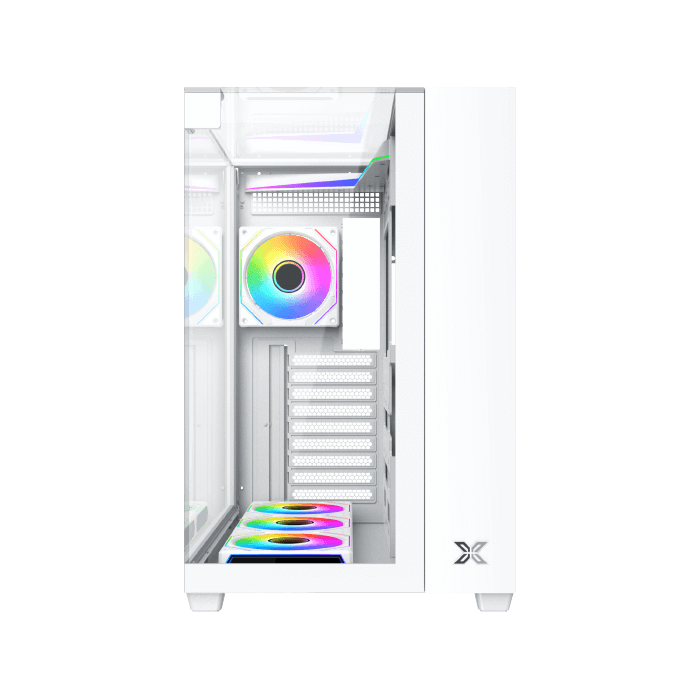 Xigmatek Aqua V Arctic (NEW) White Panoramic Dual Chamber ATX Gaming PC Case (Tempered Glass, pre-installed 7 ARGB Fans) EN49088 - كيس أبيض