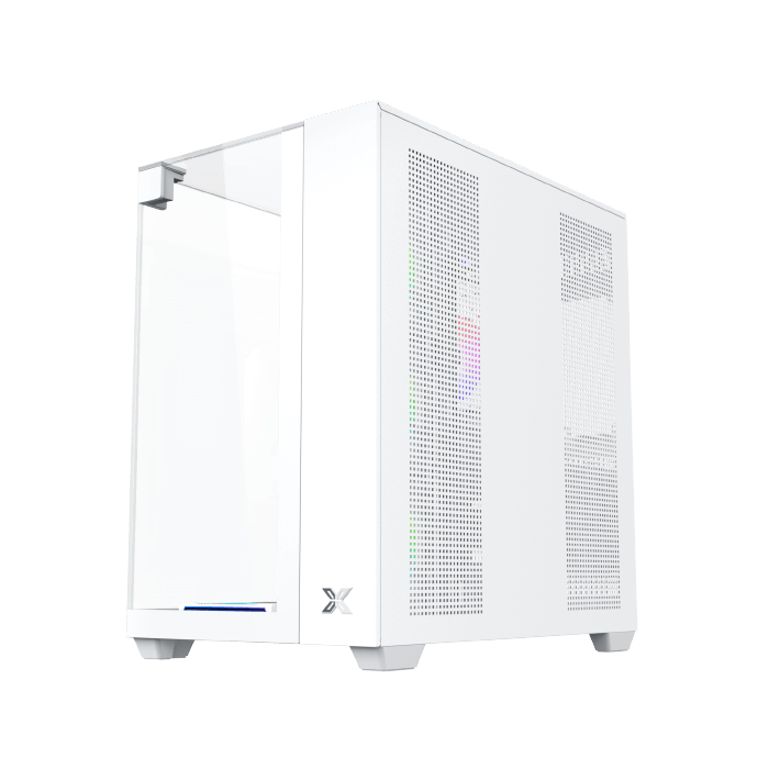 Xigmatek Aqua V Arctic (NEW) White Panoramic Dual Chamber ATX Gaming PC Case (Tempered Glass, pre-installed 7 ARGB Fans) EN49088 - كيس أبيض