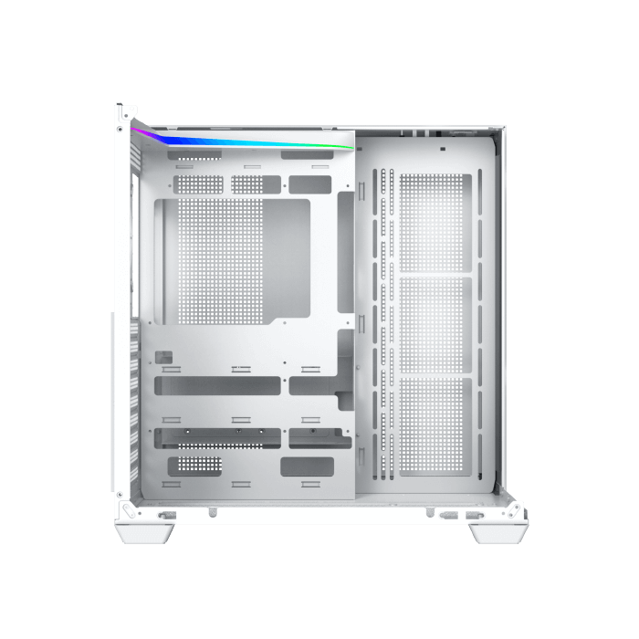 Xigmatek Aqua V Arctic (NEW) White Panoramic Dual Chamber ATX Gaming PC Case (Tempered Glass, pre-installed 7 ARGB Fans) EN49088 - كيس أبيض
