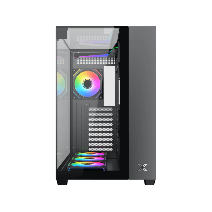 Xigmatek Aqua V ( NEW ) Panoramic Dual Chamber ATX Gaming PC Case (Tempered Glass, pre-installed 7 ARGB Fans) - كيس