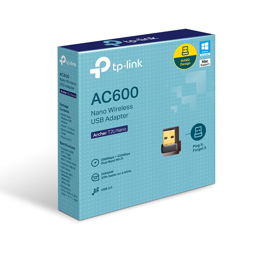 TP-Link Nano AC600 USB WiFi Adapter(Archer T2U Nano)- 2.4G/5G Dual Band Wireless Network Transceiver for PC Desktop, Travel Size, Supports Windows (11,10, 8.1, 8, 7, XP/Mac OS X 10.9-10.14)-لاقط واي فاي