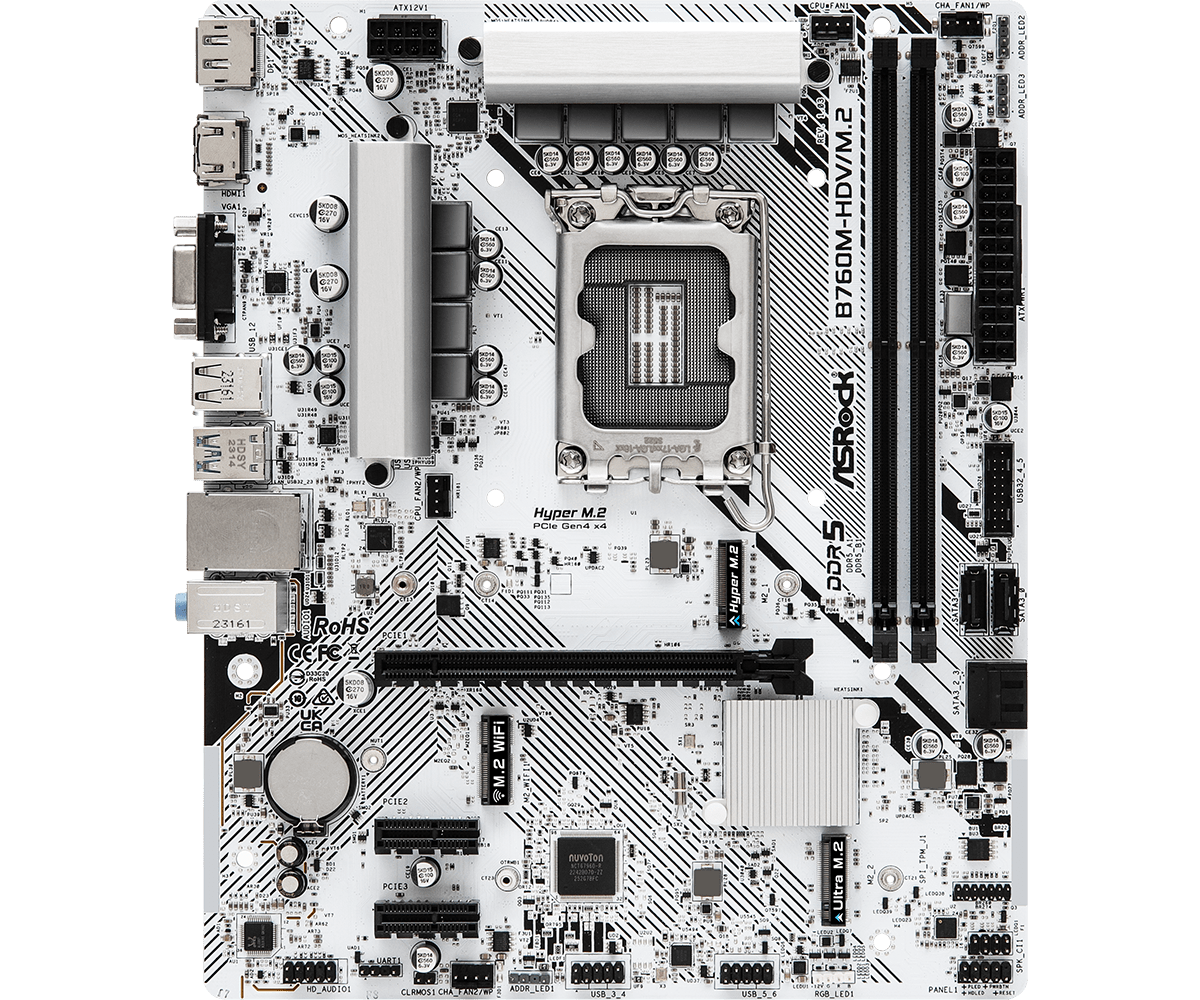 ASRock Carte Mère B760M-HDV/M.2 DDR5 (Intel LGA 1700) Micro ATX White Gaming Motherbord - لوحه ام بيضاء