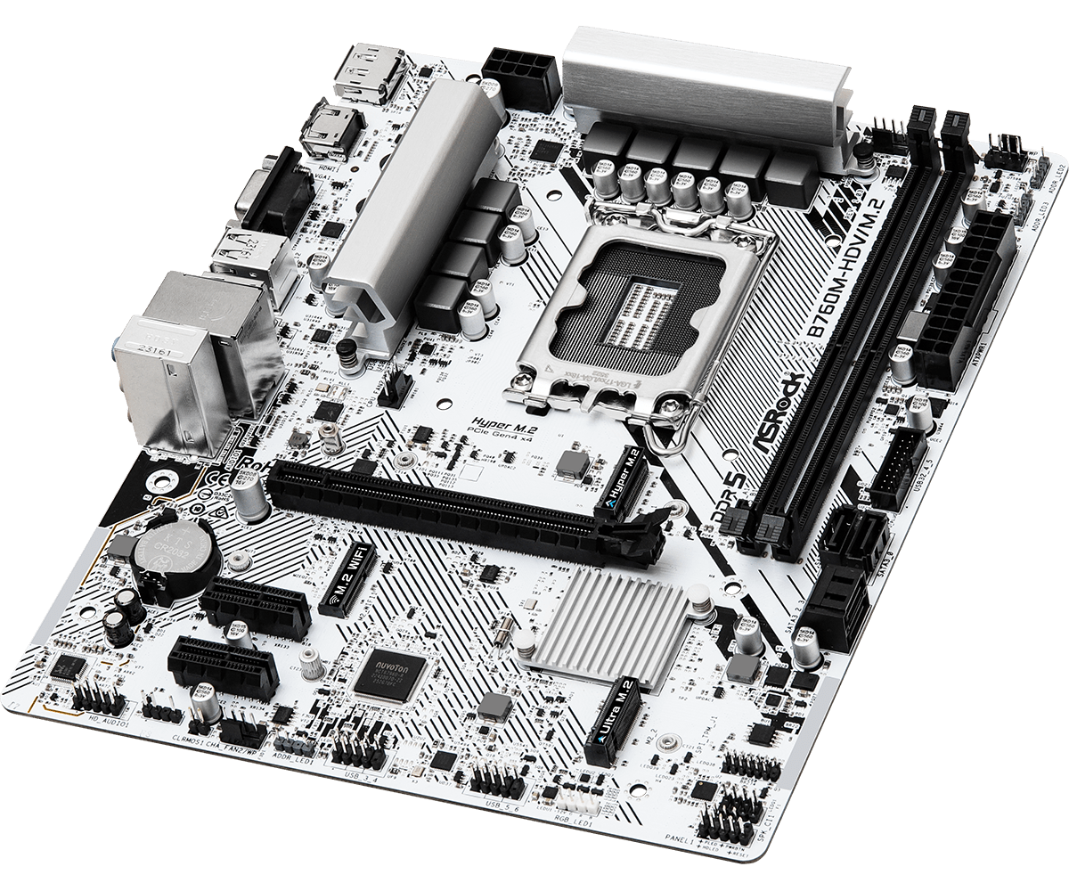 ASRock Carte Mère B760M-HDV/M.2 DDR5 (Intel LGA 1700) Micro ATX White Gaming Motherbord - لوحه ام بيضاء