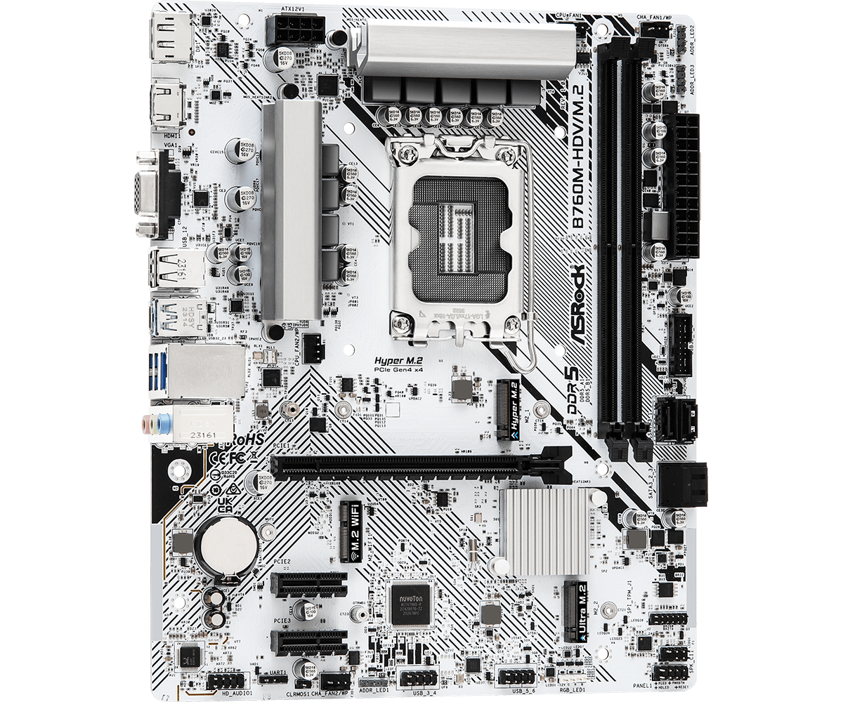 ASRock Carte Mère B760M-HDV/M.2 DDR5 (Intel LGA 1700) Micro ATX White Gaming Motherbord - لوحه ام بيضاء