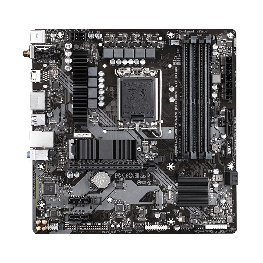 GIGABYTE B760M DS3H AX LGA1700 mATX Motherboard, Wi-Fi 6E, 4xDDR4 DIMM, PCIE 4.0, Black - لوحه ام