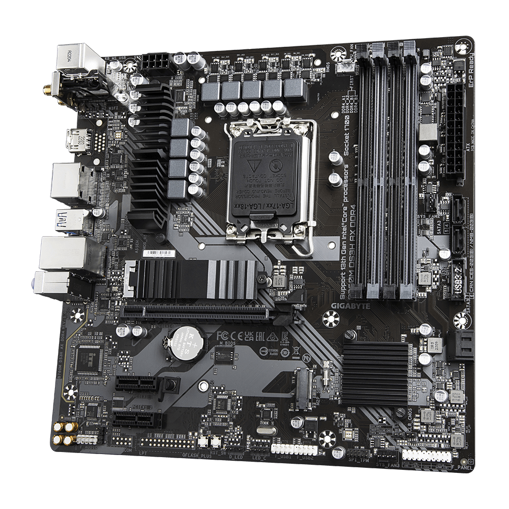 GIGABYTE B760M DS3H AX LGA1700 mATX Motherboard, Wi-Fi 6E, 4xDDR4 DIMM, PCIE 4.0, Black - لوحه ام
