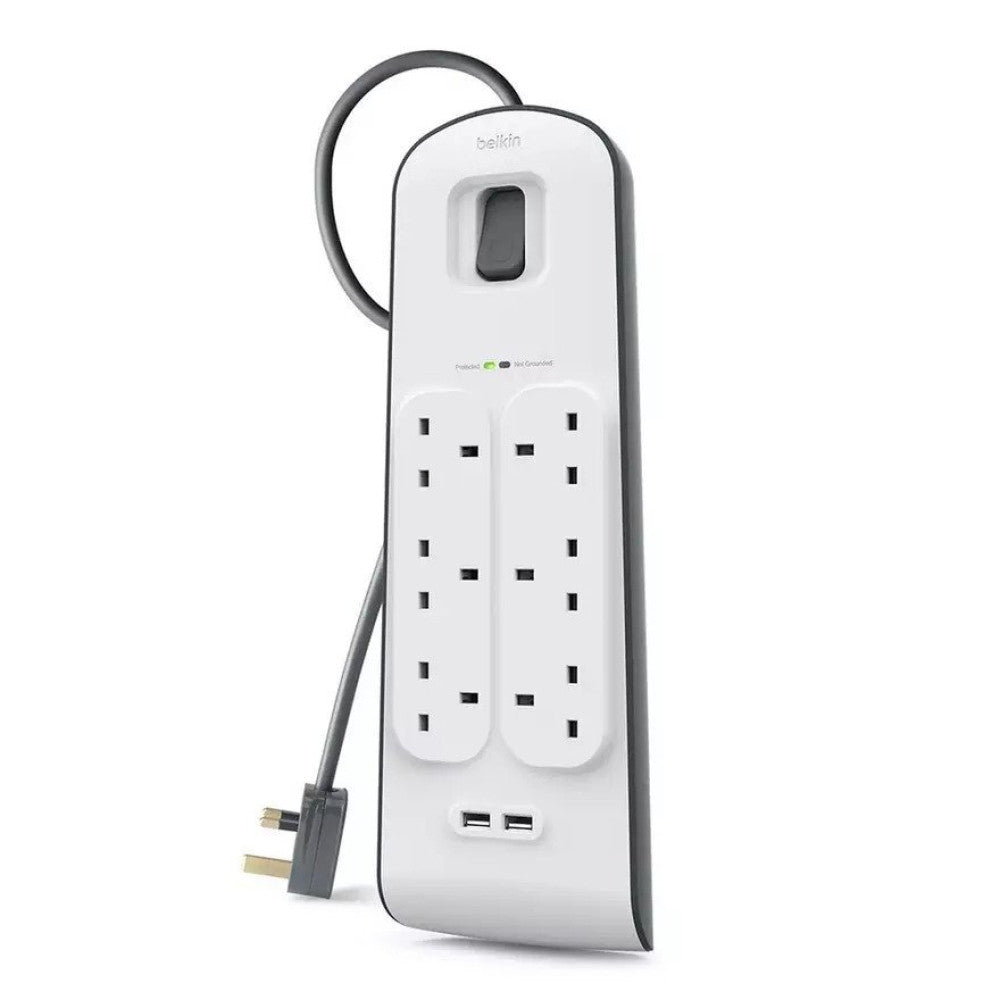 Belkin Surge Protector 6 Outlet 2 USB 2m - موزع كهربه 6 في 1 مع نضام أمان