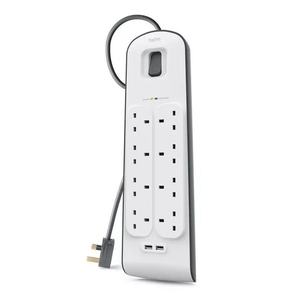 Belkin Surge Protector 8 Outlet 2 USB 2m - موزع كهربه 8 في 1 مع نضام أمان