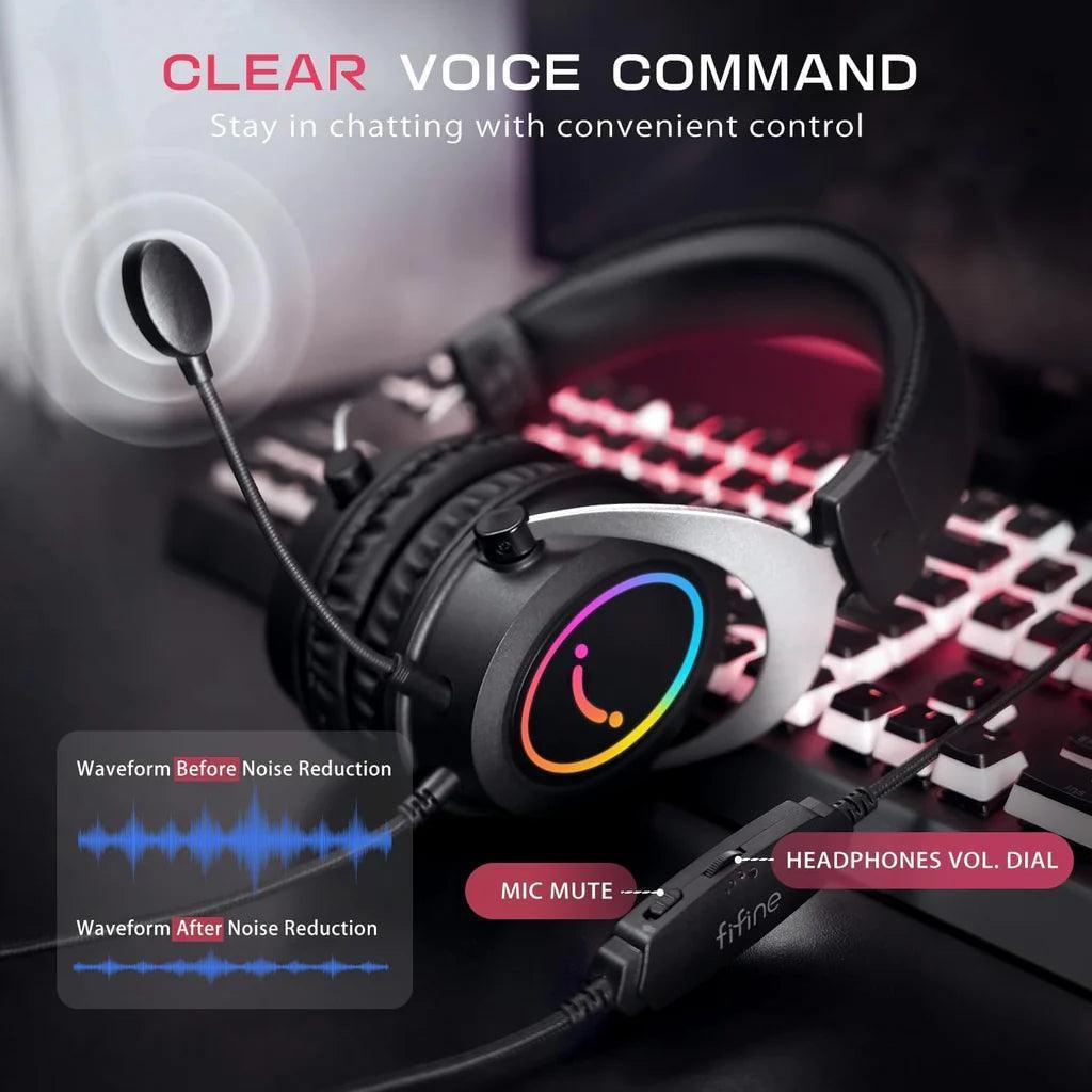 FIFINE AmpliGame H3 RGB Headset with 3.5mm TRRS Jack for PS4/5, Xbox, Switch, In-line Volume & Mute Control - سماعات