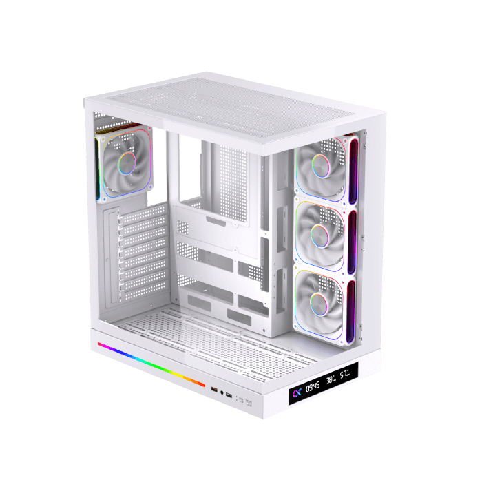 Xigmatek Cloud DGT Arctic Digital LCD ATX PC Case (Dual Tempered Glass, BTF Back-Plug Support, 4 pre-installed ARGB PWM ARGB Fans) White - كيس