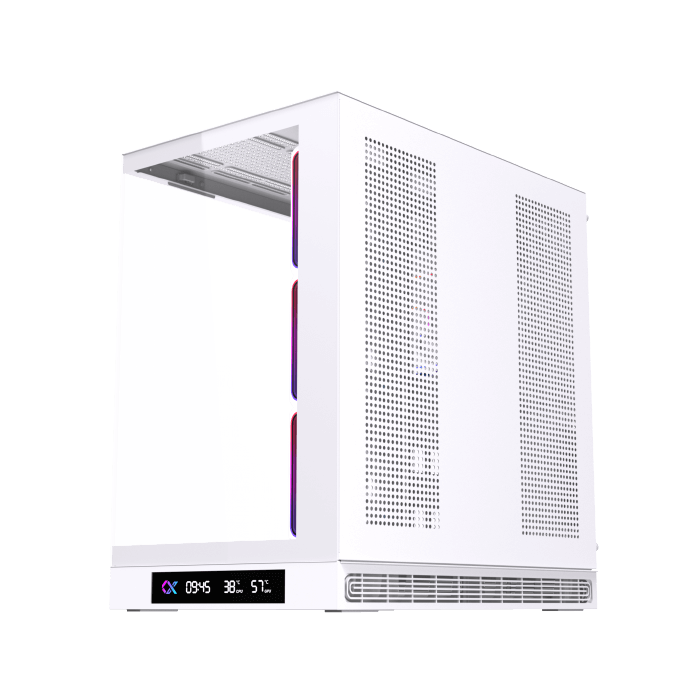 Xigmatek Cloud DGT Arctic Digital LCD ATX PC Case (Dual Tempered Glass, BTF Back-Plug Support, 4 pre-installed ARGB PWM ARGB Fans) White - كيس