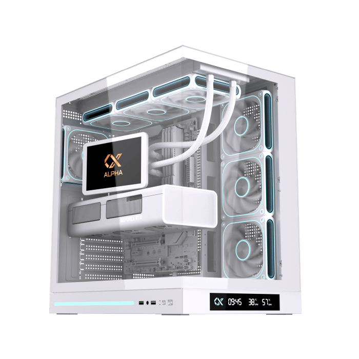 Xigmatek Cloud DGT Arctic Digital LCD ATX PC Case (Dual Tempered Glass, BTF Back-Plug Support, 4 pre-installed ARGB PWM ARGB Fans) White - كيس