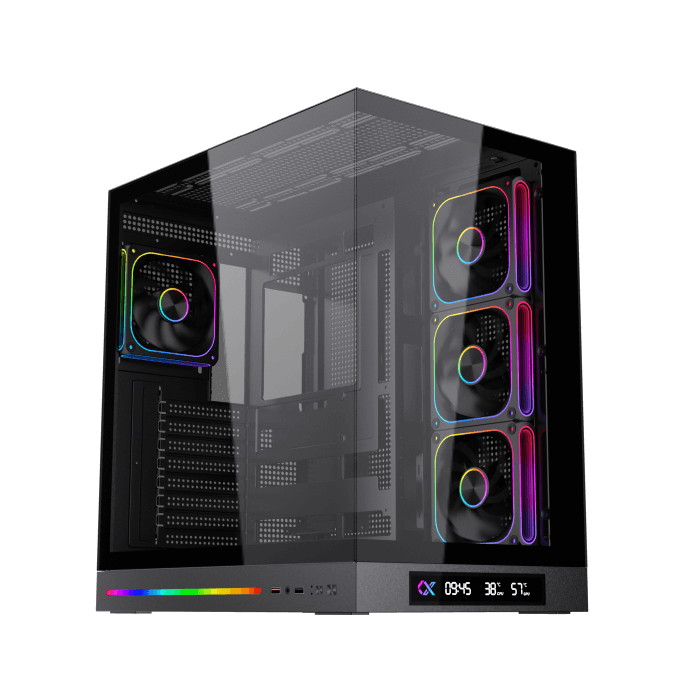Xigmatek Cloud DGT Digital LCD ATX PC Case (Dual Tempered Glass, BTF Back-Plug Support, 4 pre-installed ARGB PWM ARGB Fans) - كيس