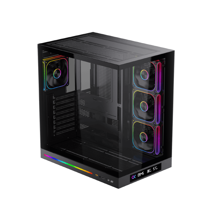 Xigmatek Cloud DGT Digital LCD ATX PC Case (Dual Tempered Glass, BTF Back-Plug Support, 4 pre-installed ARGB PWM ARGB Fans) - كيس