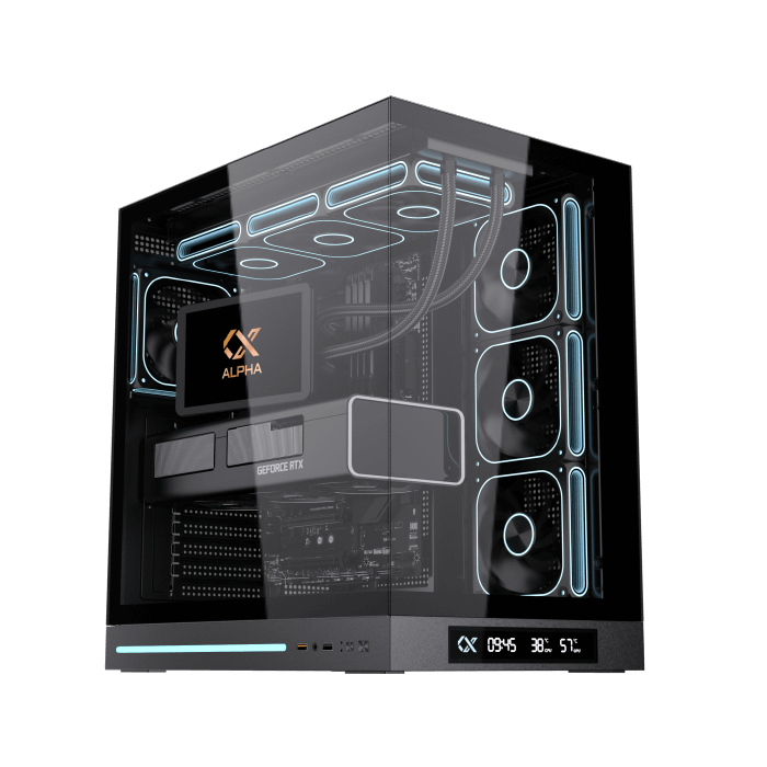 Xigmatek Cloud DGT Digital LCD ATX PC Case (Dual Tempered Glass, BTF Back-Plug Support, 4 pre-installed ARGB PWM ARGB Fans) - كيس