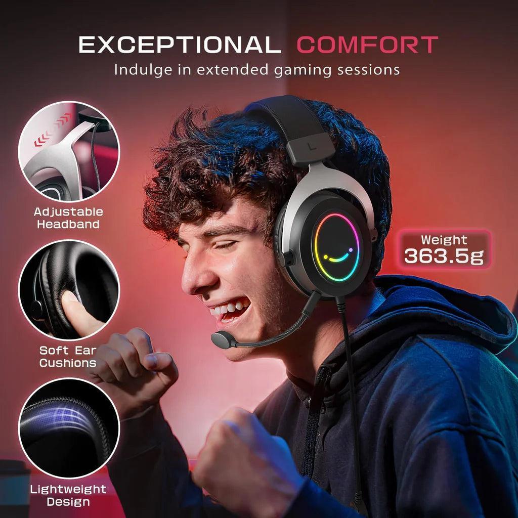 FIFINE AmpliGame H3 RGB Headset with 3.5mm TRRS Jack for PS4/5, Xbox, Switch, In-line Volume & Mute Control - سماعات