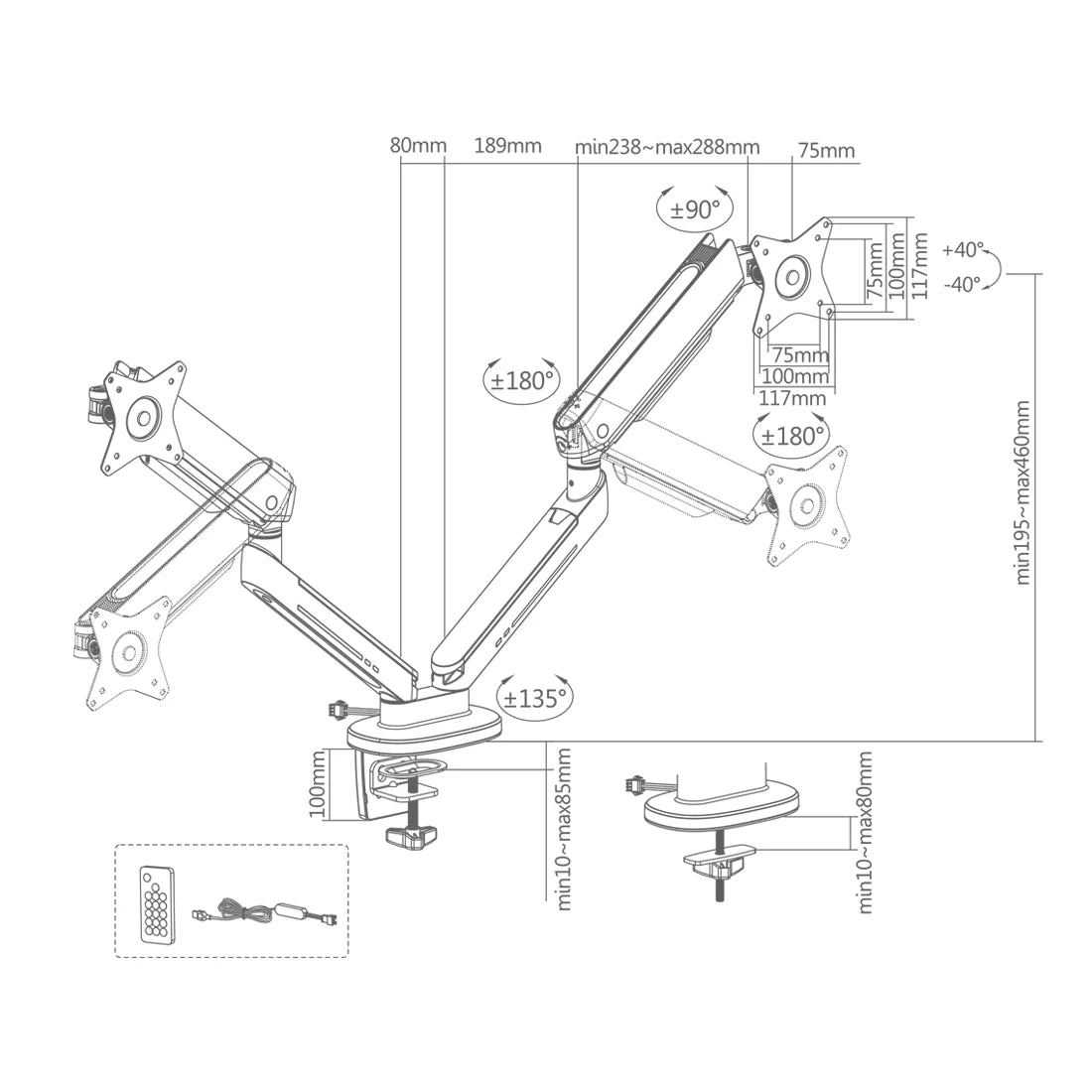 Epic Gamers Dual Gas Spring RGB Monitor Arm - Black - حامل للشاشات