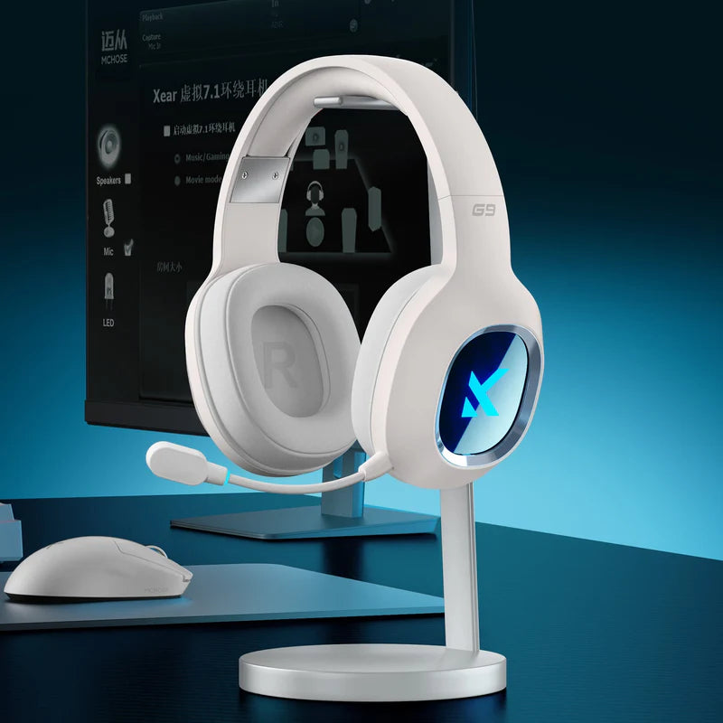 MCHOSE G9 Wired Gaming Headset,12ms Ultra Low Latency, AI Noise-Canceling Microphone, 7.1 Surround Sound, Custom EQ Adjustment, RGB Lighting, White - سماعات قيمنق