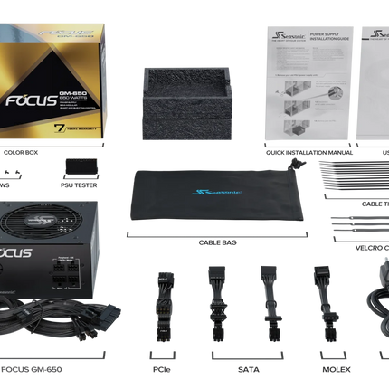 Seasonic Focus GM-650, 650W, Semi-Modular, Fits All ATX Systems, Fan Control in Silent and Cooling Mode, Perfect Power Supply for Gaming and Various Application - مزود طاقه