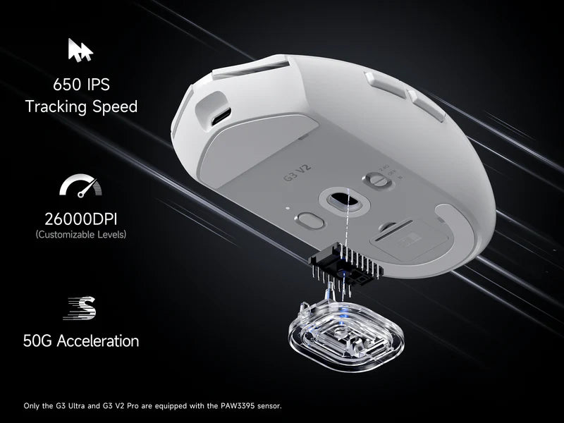 MCHOSE G3 V2 Tri-Mode Wireless Gaming Mouse Bluetooth Wired Charging for Esports And Business Needs Office Computer Controller Black- موس قيمنق لاسلكي