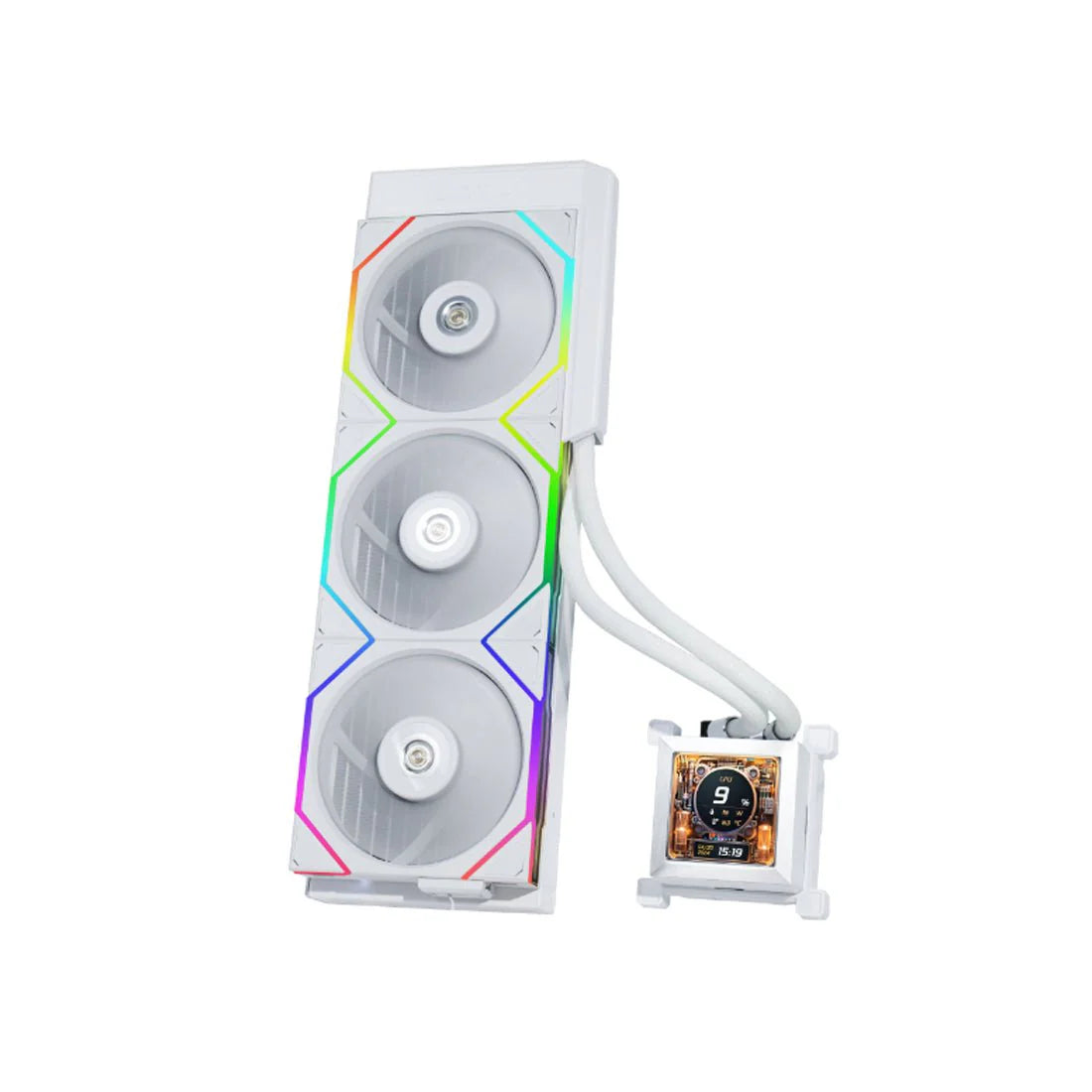 Lian Li HydroShift LCD 360mm RGB Fan Less Liquid Cooler - White- مبرد مع شاشه