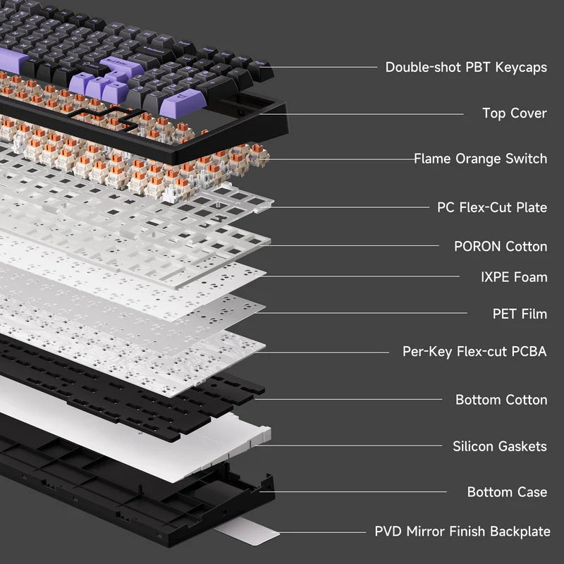 MCHOSE G98 Pro Black Flame Orange Switch Wireless Tri-Mode Custom Mechanical Gaming Keyboard - كيبورد ميكانيكي