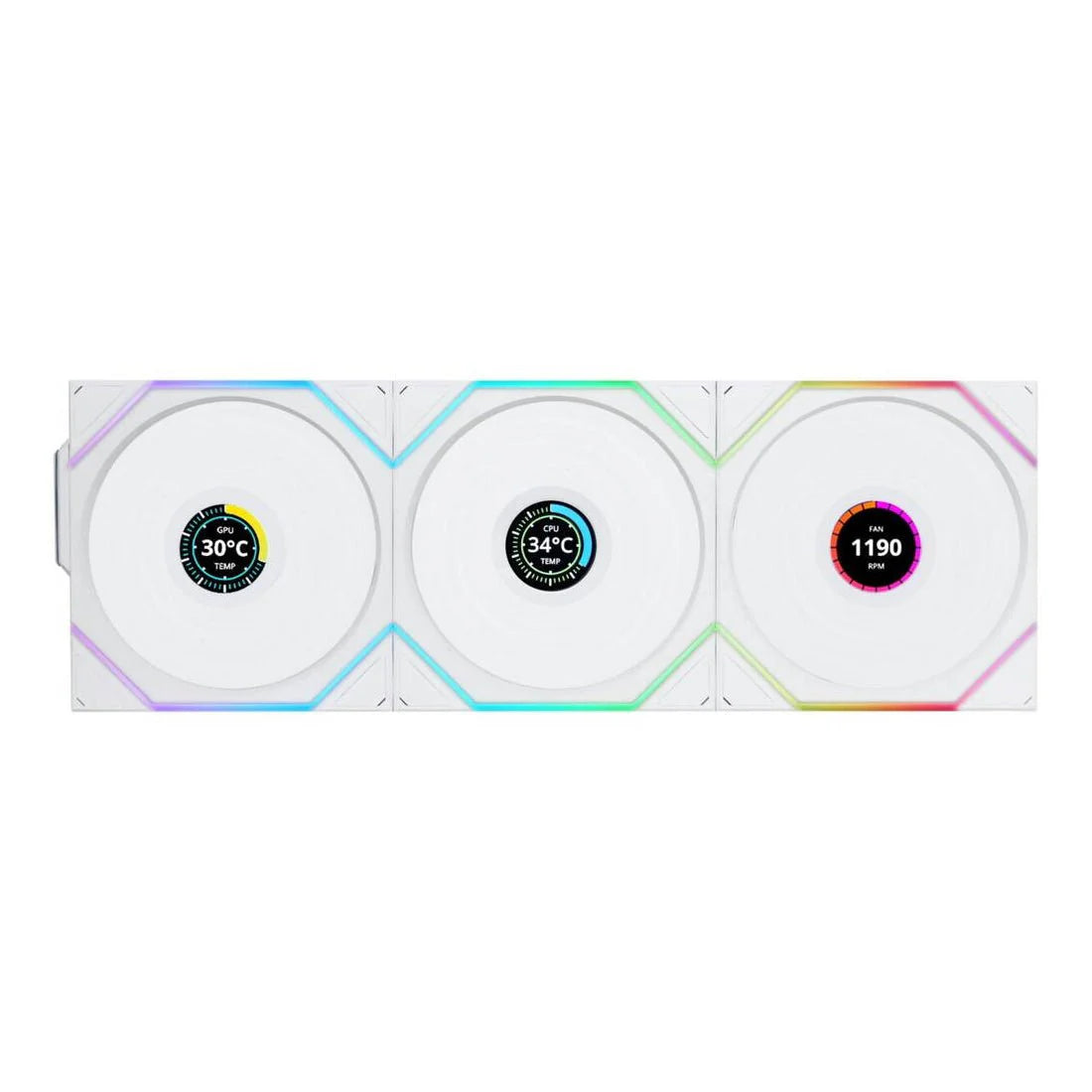 Lian Li UNI FAN TL-LCD Wireless Reverse 120mm – White (3 Pack) - مراوح عكسية بيضاء