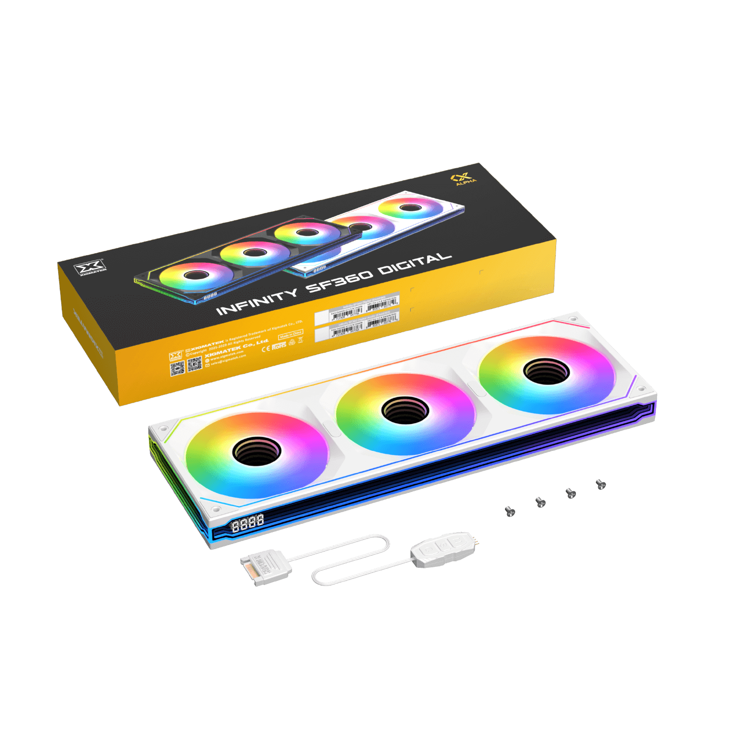Xigmatek Infinity SF360 Digital Arctic White 360mm Unified ARGB Fan Frame with Real-Time Digital Display - مراوح بيضاء مع شاشة جانبية