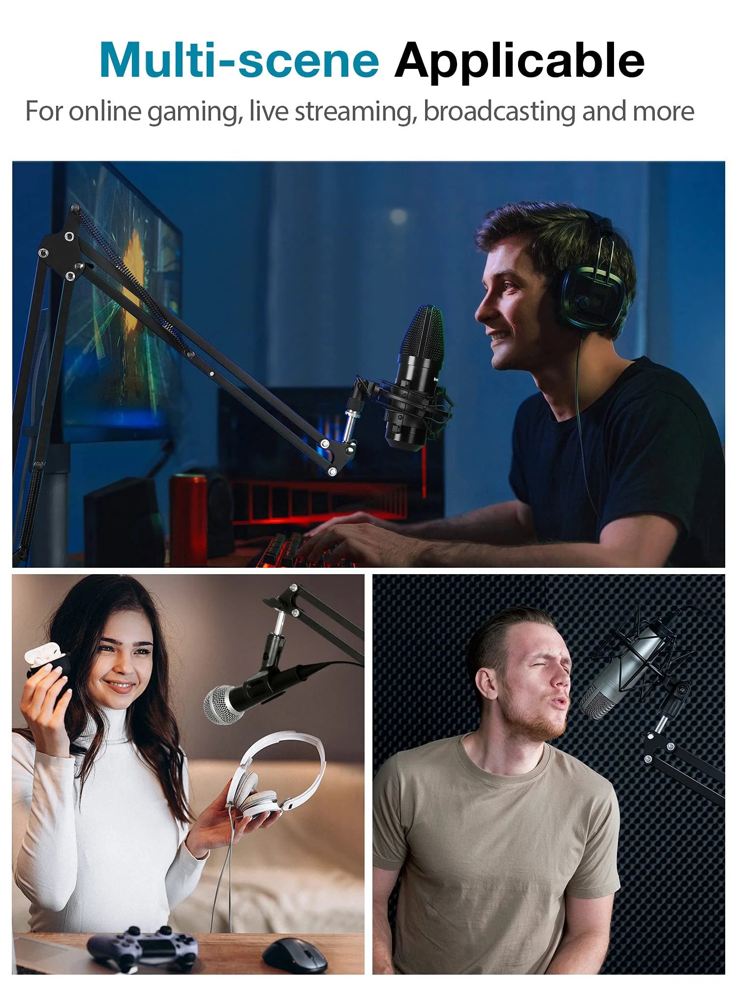 InnoGear(  MU01 )  Boom Arm Microphone Mic Stand for Blue Yeti HyperX QuadCast SoloCast Snowball Fifine Shure SM7B and other Mic - ستاند للمايك