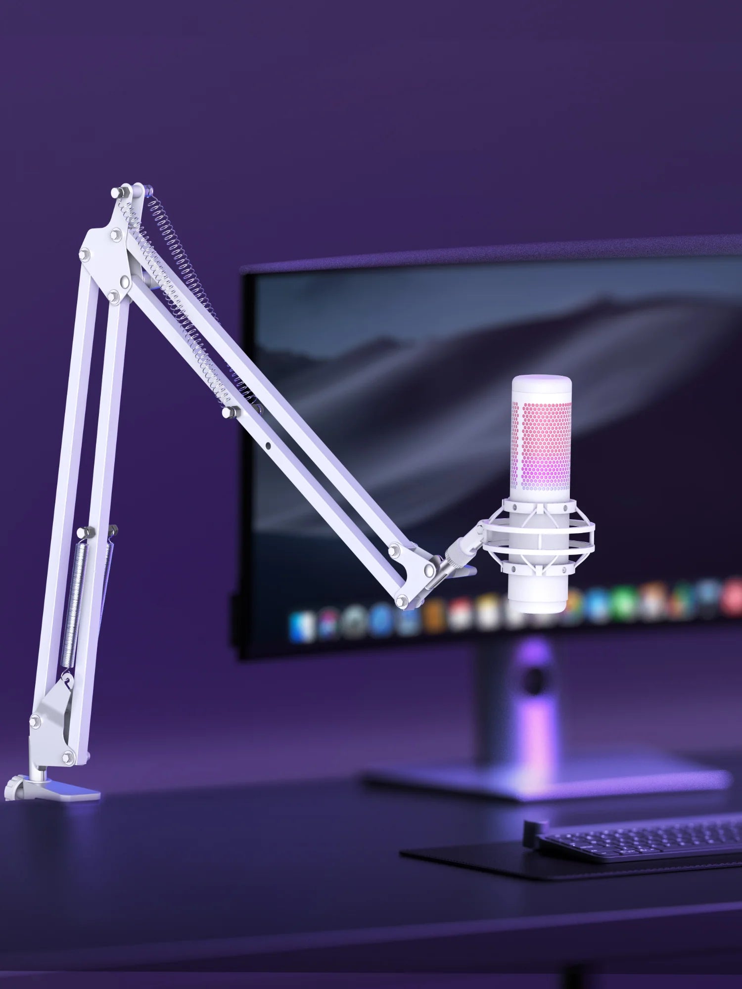 InnoGear(  MU01B ) WHITE   Boom Arm Microphone Mic Stand for Blue Yeti HyperX QuadCast SoloCast Snowball Fifine Shure SM7B and other Mic - WHITE  - ستاند للمايك