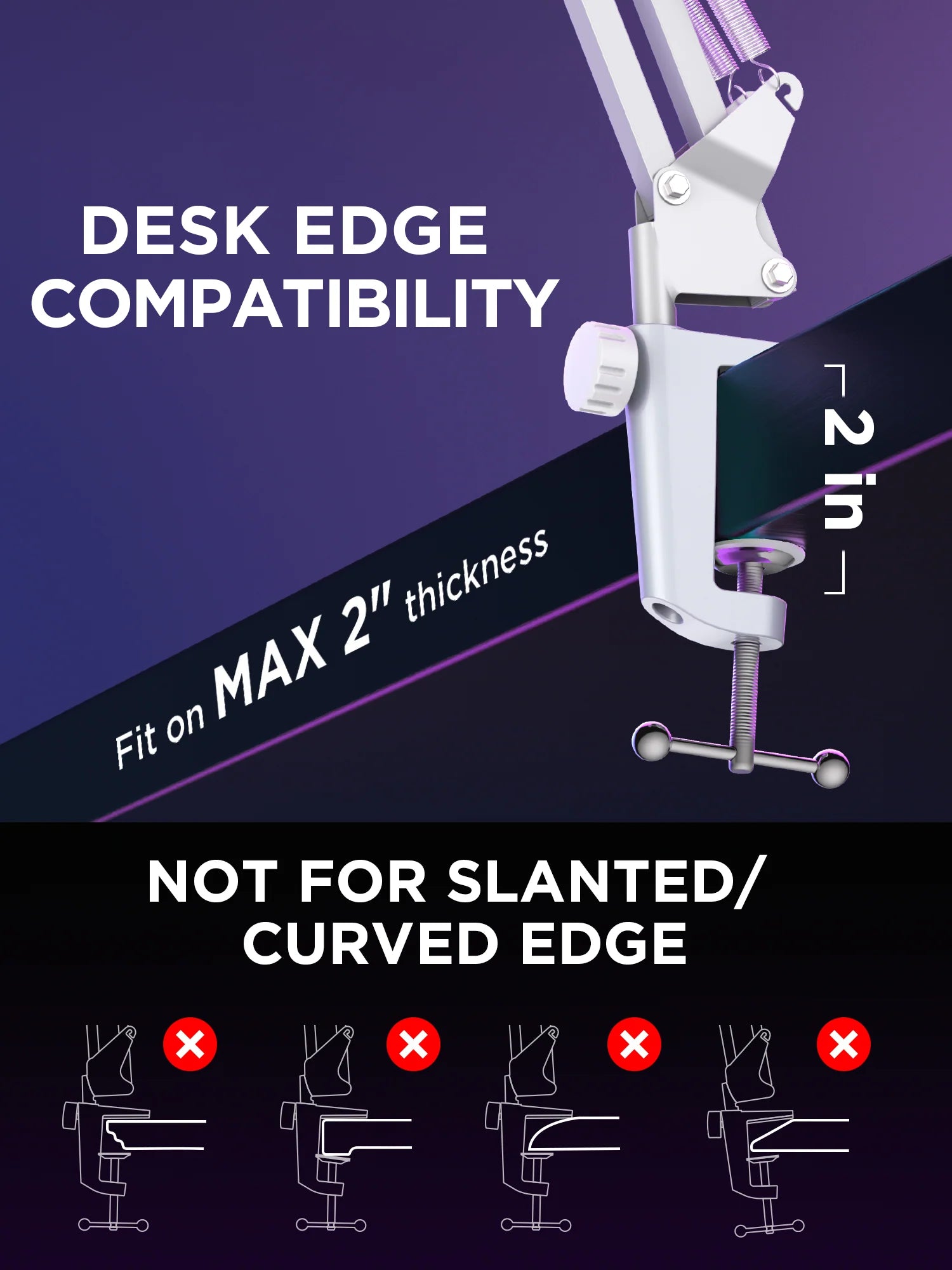 InnoGear(  MU01B ) WHITE   Boom Arm Microphone Mic Stand for Blue Yeti HyperX QuadCast SoloCast Snowball Fifine Shure SM7B and other Mic - WHITE  - ستاند للمايك