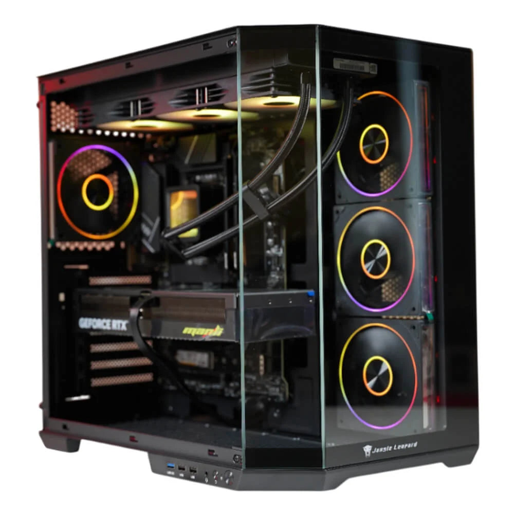 Jungle  Leopard (As-01) ATX Mid Tower Gaming Case Black with 4 Transwar p120 RGB Fans (With Type-C） - كيس