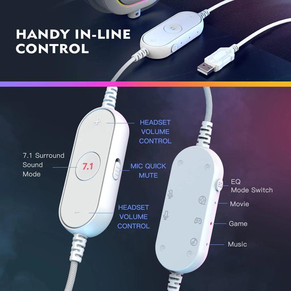 FIFINE H6 USB Headset 7.1 Surround Sound RGB White - سماعات محيطية