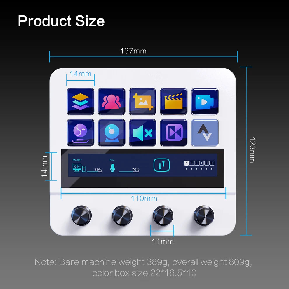 MiraBox N4 Stream Dock White – 10 Customizable LCD Keys, 4 Rotary Knobs, Touch Screen, Live OBS Control & Visual Shortcuts (Mac/Win) - مكسر صوت و ستريمر