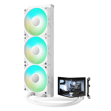 TryX Panorama ARGB 360mm AIO Liquid Cooler With Curve AMOLED 2K Screen - White -  مبرد مع شاشه أبيض