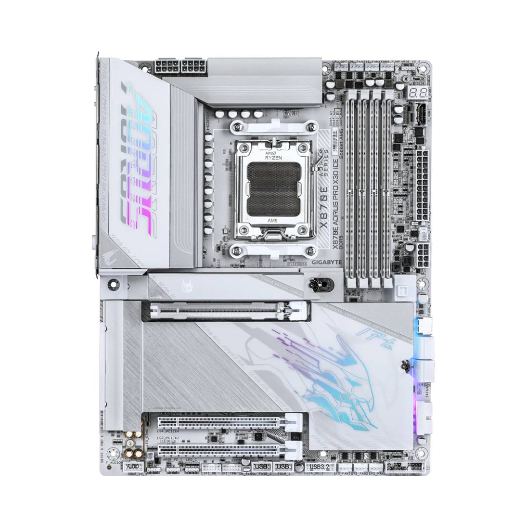 GIGABYTE X870E AORUS PRO X3D ICE AM5 ATX Motherboard, DDR5, USB4, WiFi 7, White
