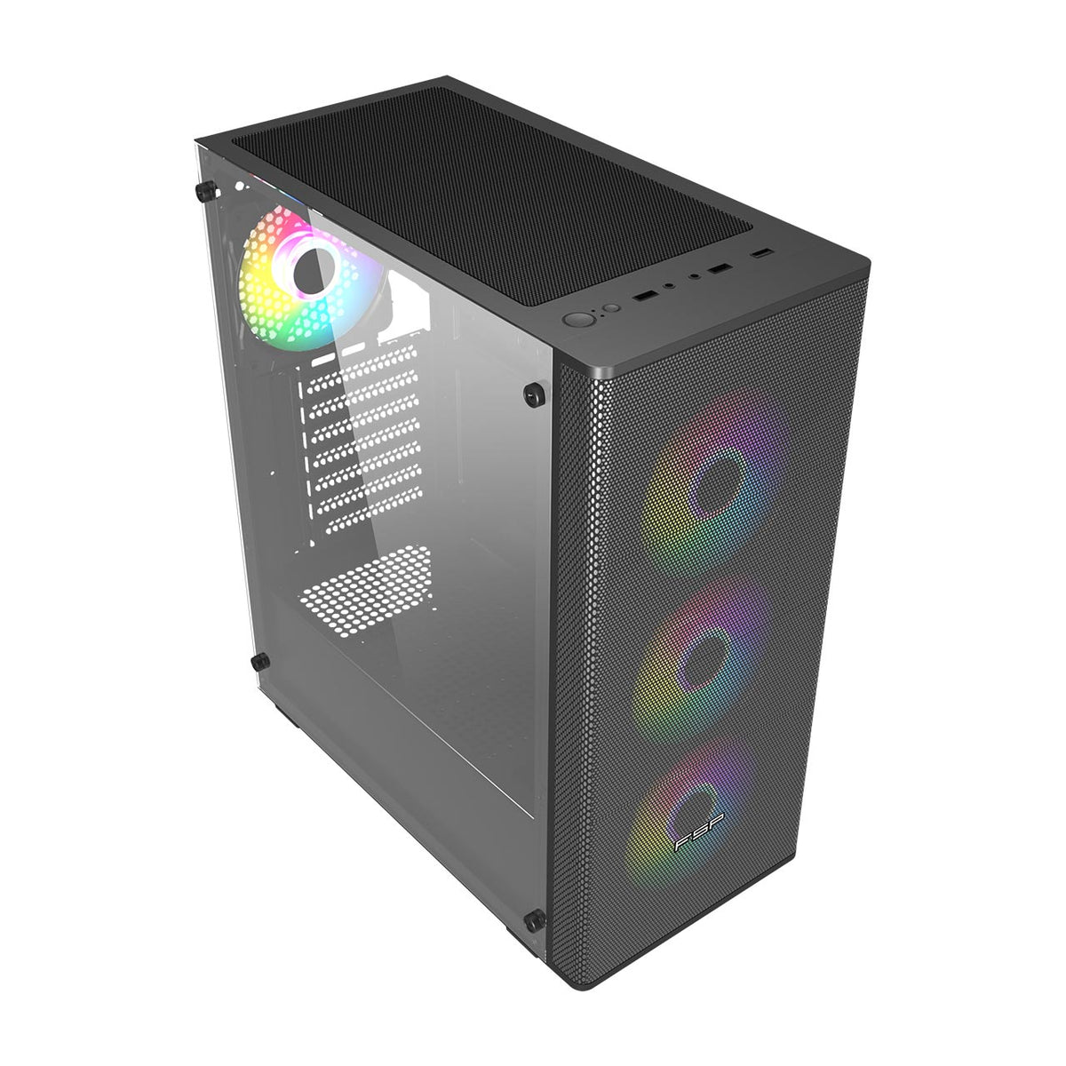 FSP CMT196 ATX Mid Tower Gaming Case, 4x 120mm ARGB Fans, Tempered Glass, Black