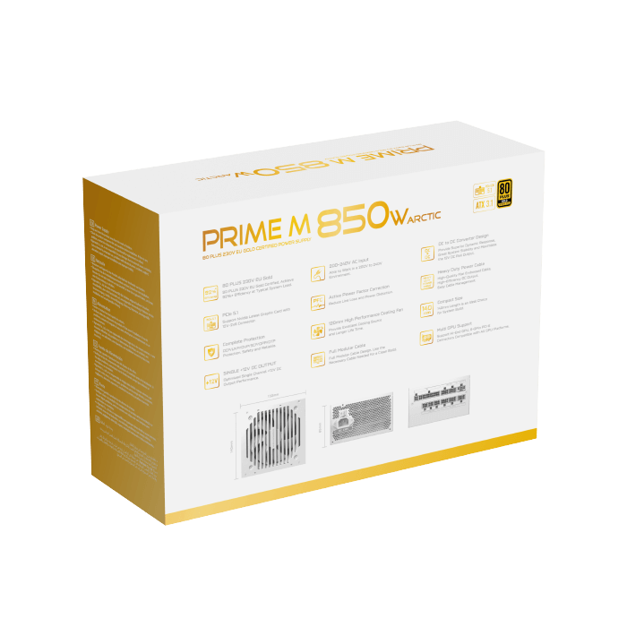 Xigmatek Prime M 850W Arctic White Fully Modular Power Supply (80 Plus Gold, ATX 3.0, PCIe 5.0) White - مزود طاقة أبيض