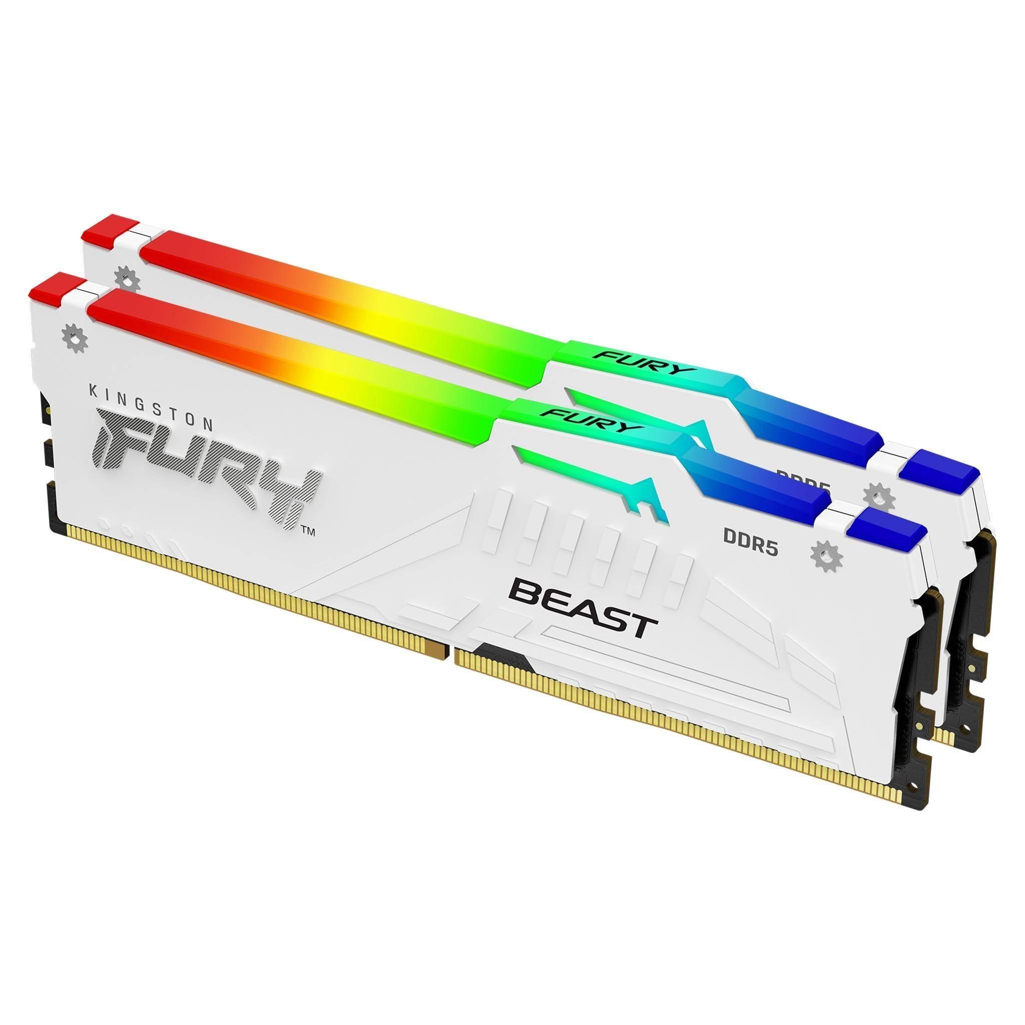 Kingston FURY Beast RGB 32GB White 5600MT/s DDR5 CL40 DIMM Desktop Memory (Kit of 2) | Intel XMP 3.0 | Infrared Sync Technology | Overclocking Stability - White Rams رامات